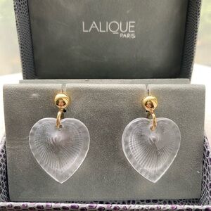 Beautiful Rare Vintage Lalique “Telline” Clear Crystal and Gold Earrings